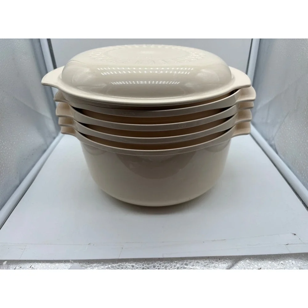 Vintage Tupperware Microwave Stack Cooker 5 Piece Set Almond Cream Casserole
